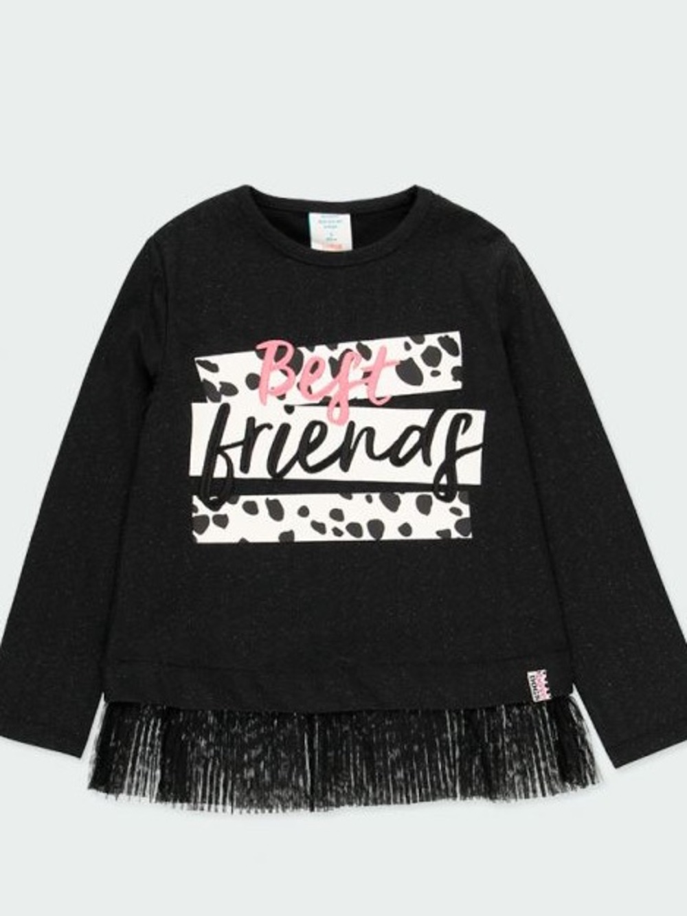 Girls' Black 'Best Friends' Long-Sleeve Tunic with Fringe Hem